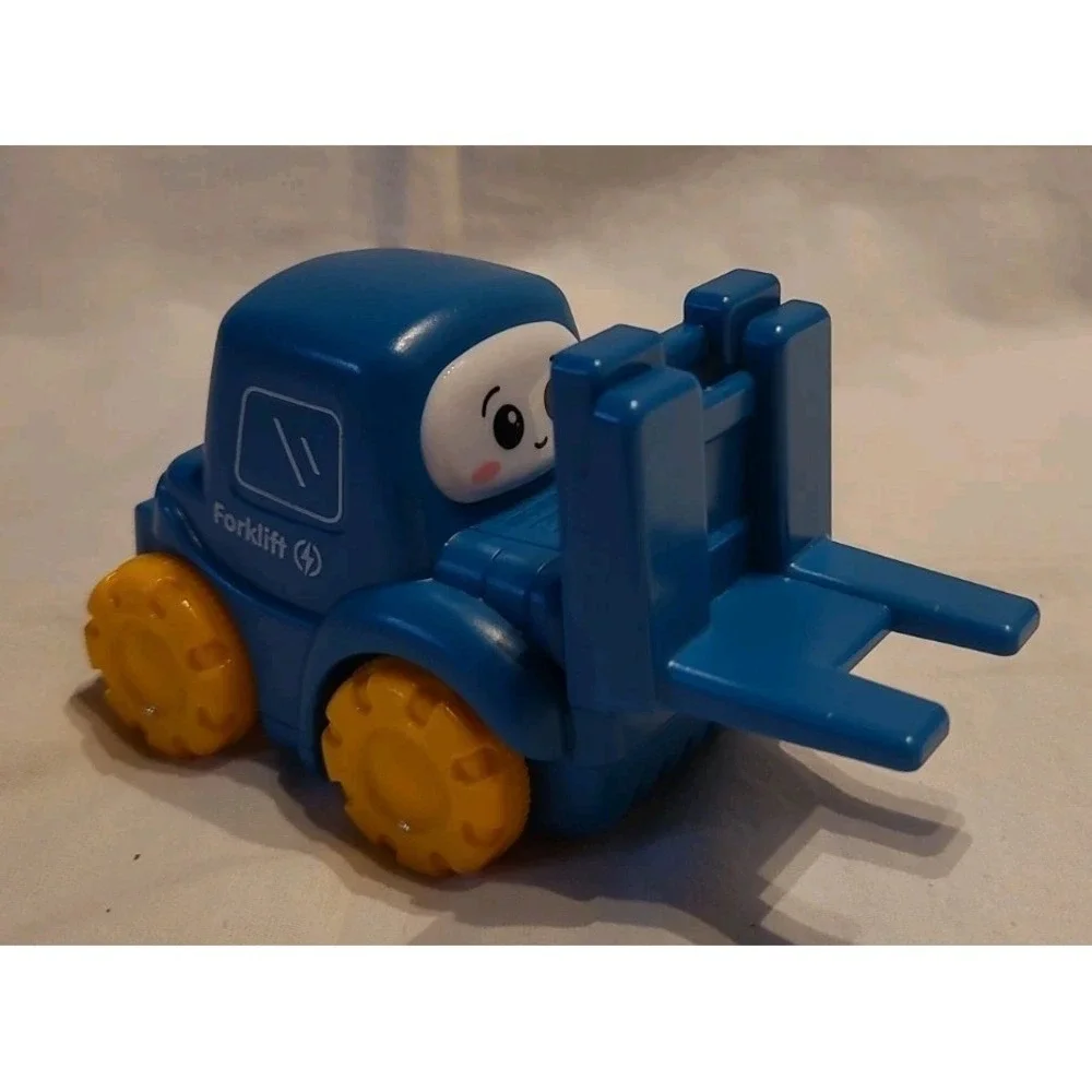 Blue‎ Toy Forklift Construction Vehicle with Yellow Wheels and Animated Face